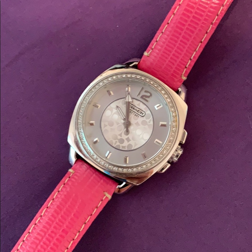 Pink Coach Lex Crystal Boyfriend Leather Watch